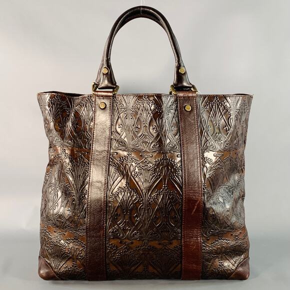 LIBERTY OF LONDON Brown Gold Embossed Leather Oversized Tote Handbag - Picture 1 of 9